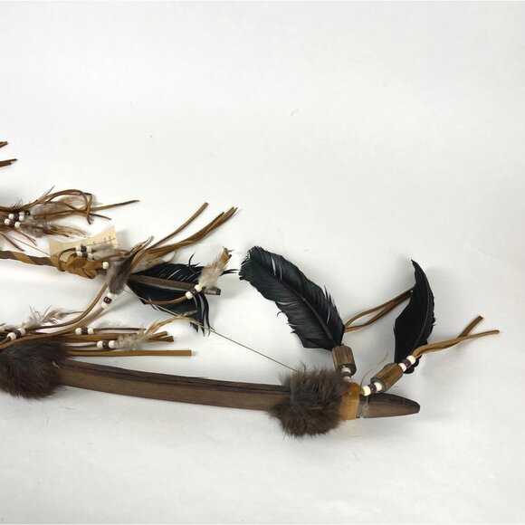 Chief Cross Bow Native American Wall Hanging Decor with Deerskin & Feathers - Picture 15 of 16